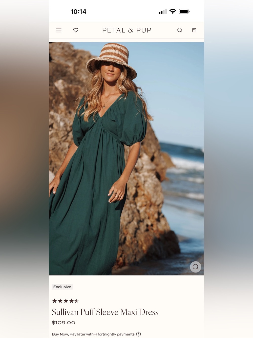 Sullivan Puff sleeve Maxi Dress petal and pup Green